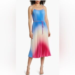 NWT San Edelman Ombré Plissé Satin Midi Dress Size Medium